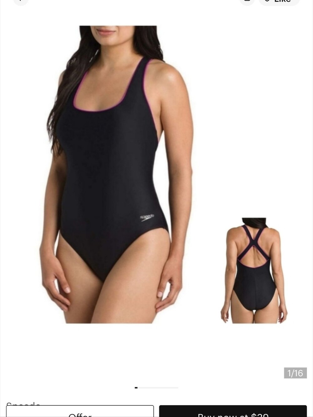 Speedo Ultraback Black With Hot Pink Piping One Piece Racerback Size 12